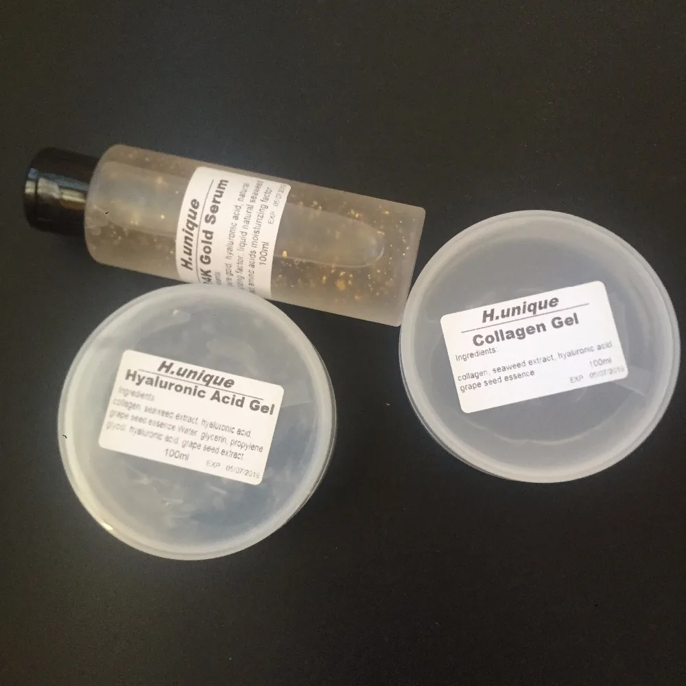 

3X100ml Collagen Hyaluronic Acid Gel And Nano 24K Decleo r Gold Foil Toner Skin Care Serum