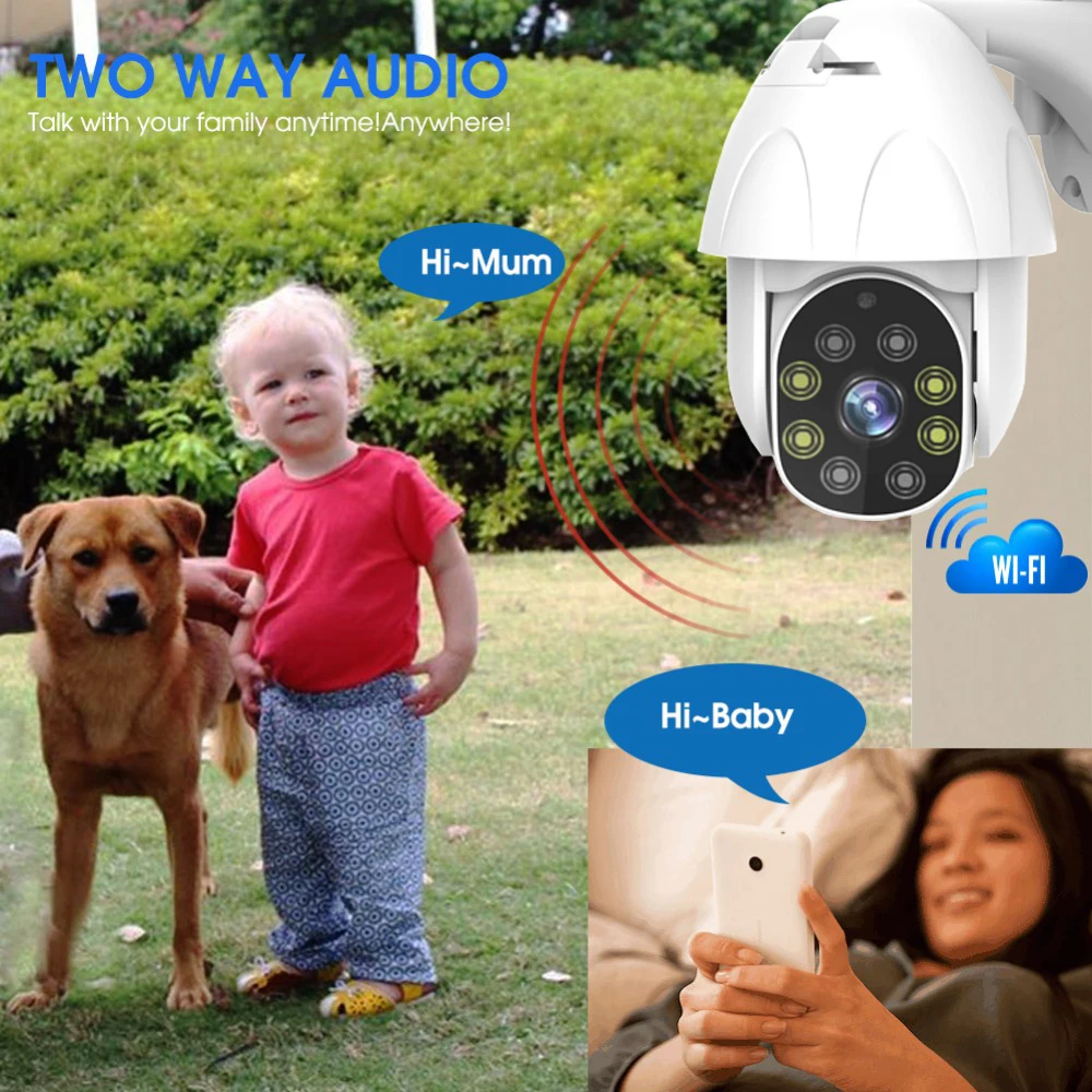 Открытый Wi-Fi IP PTZ камера 1080p скорость купольная камера панорамирование Двусторонняя аудио SD карта хранения домашней безопасности