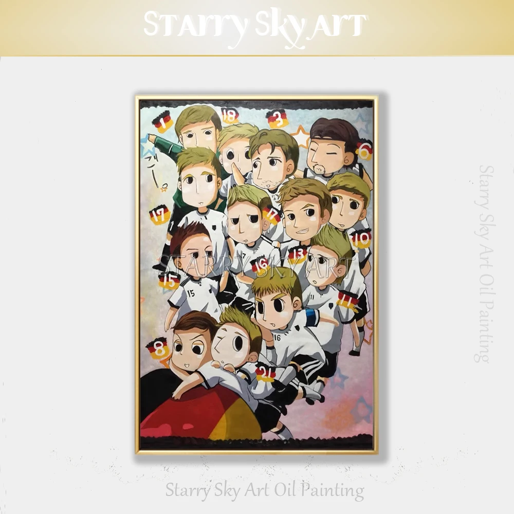 Artist Pure Hand-painted Cartoon Portrait German Football Team Oil Painting on Canvas Handmade Man Player | Дом и сад