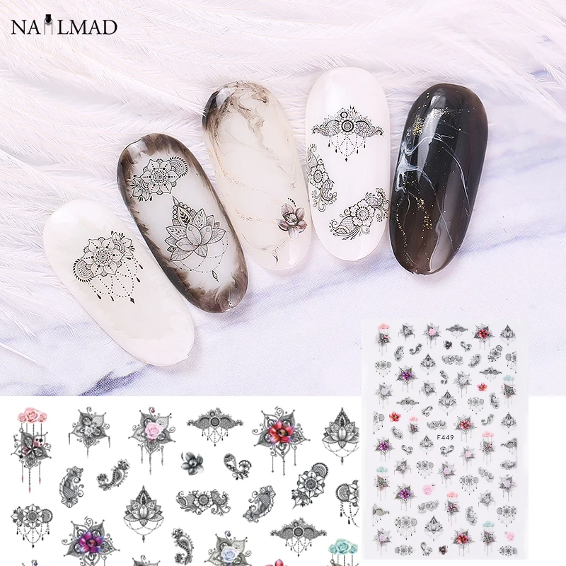 1 лист NailMAD цветок лотоса стикеры 3D на ногти Nail Art Лаванда Единорог Полный ногтей переводные наклейки на ногти Мандала