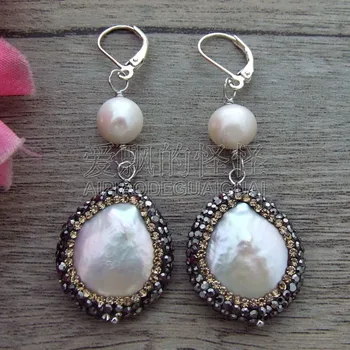 

E100613 16x22MM White Keshi Pearl Earrings Silver Lever Back