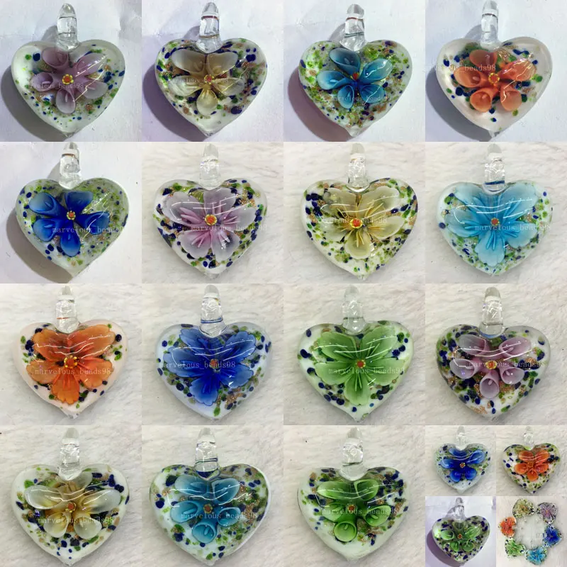 

Free shipping Fashion Jewelry lampwork Glass Heart Flower Women Men pendant bead WB536