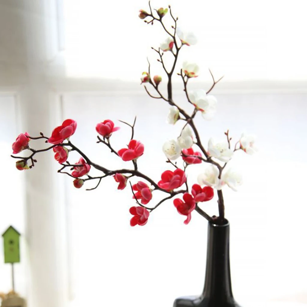 1Pc Real Touch Artificial Plum Blossoms Flower Fake Silk Bouquet for Wedding Home Decoration Desk Tabletop Ornament