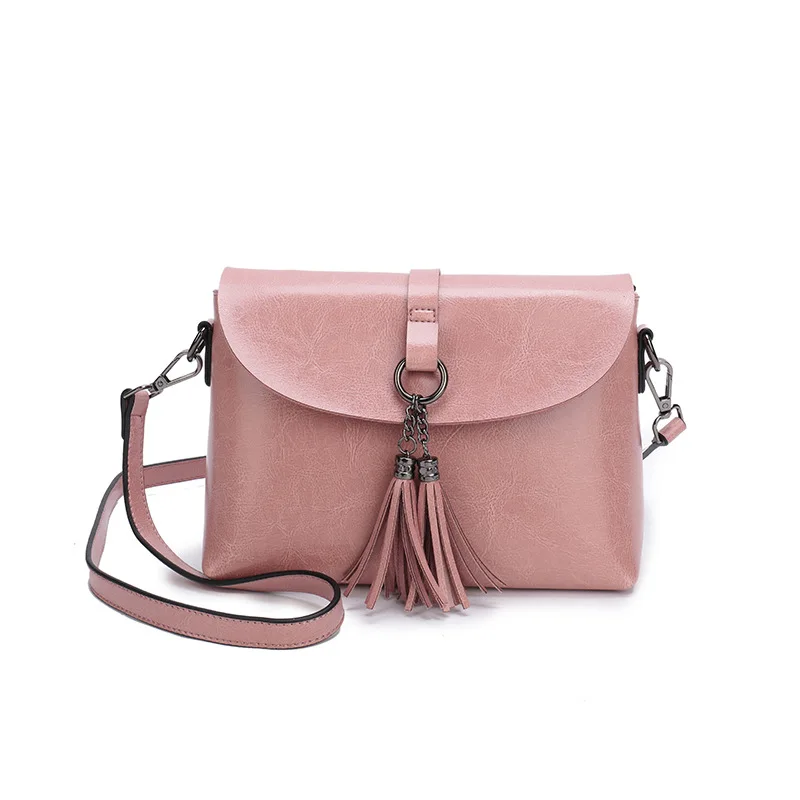 Качественная женская сумка через плечо из натуральной кожи, винтажная сумка-мессенджер с кисточкой, простой дизайн, Маленькая женская сумка на плечо, женская сумочка - Цвет: pink