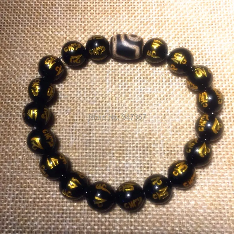 

Tibet DZI 10mm Laser engraving Hot stamping 6-word beads bracelet men&women jewelry Big men lotus&other patterns optional Free