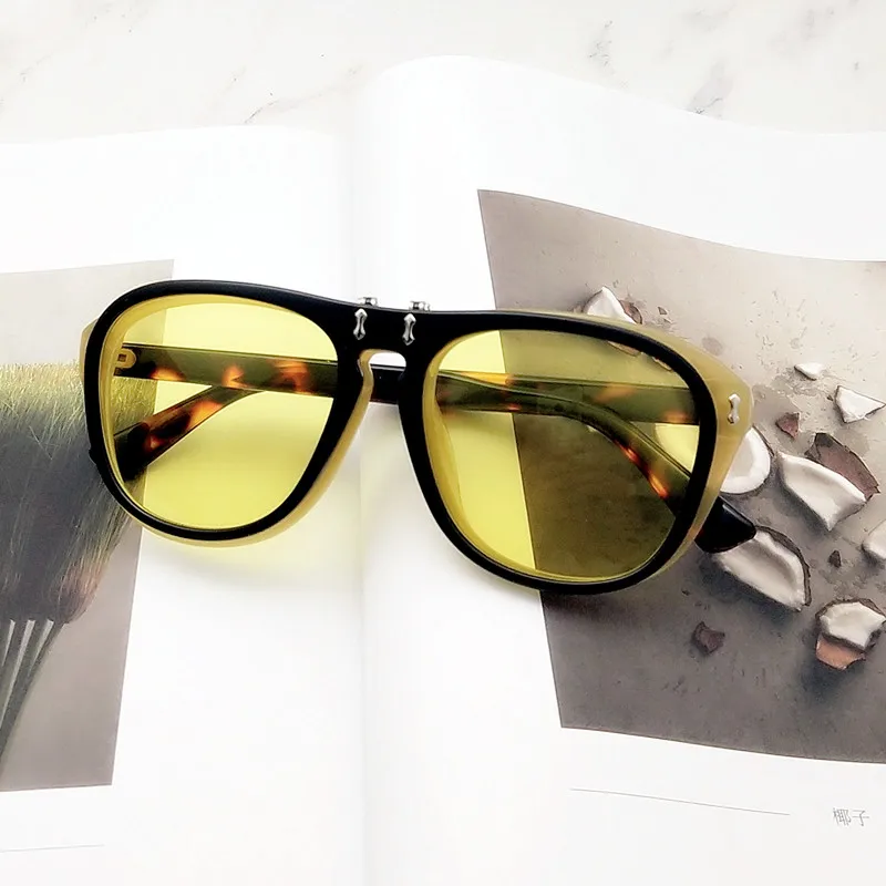 BRERONE мода негабаритных складной панк стилях квадратные женские солнцезащитные очки популярные двойные линзы Для мужчин оттенки UV400 - Цвет линз: Цвет: желтый