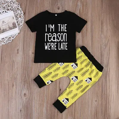 

2Pcs Letter set Baby Boy clothing Cotton T-shirt+Long Pant Summer Outfit Baby Costume Set Suit