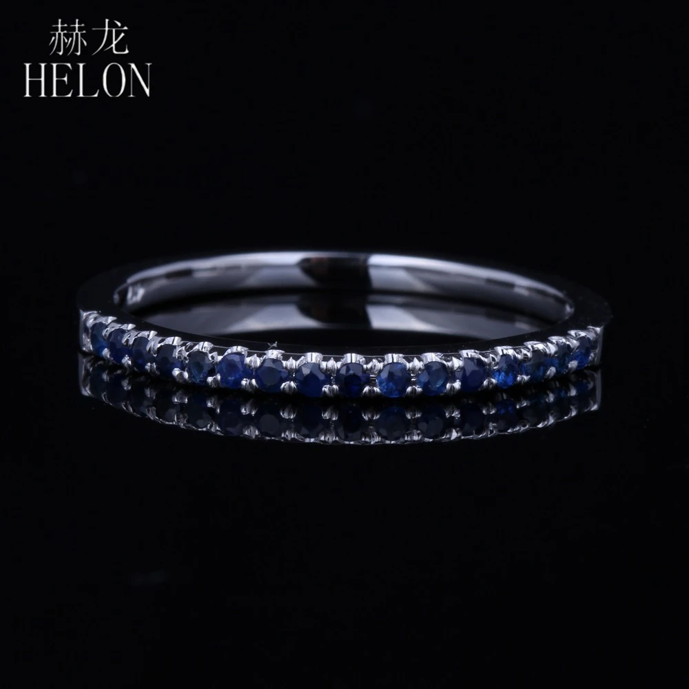 HELON Solid 10 K белое золото юбилей натуральный сапфировое кольцо проложить тонкие сапфиры обручальное кольцо ювелирные украшения женские