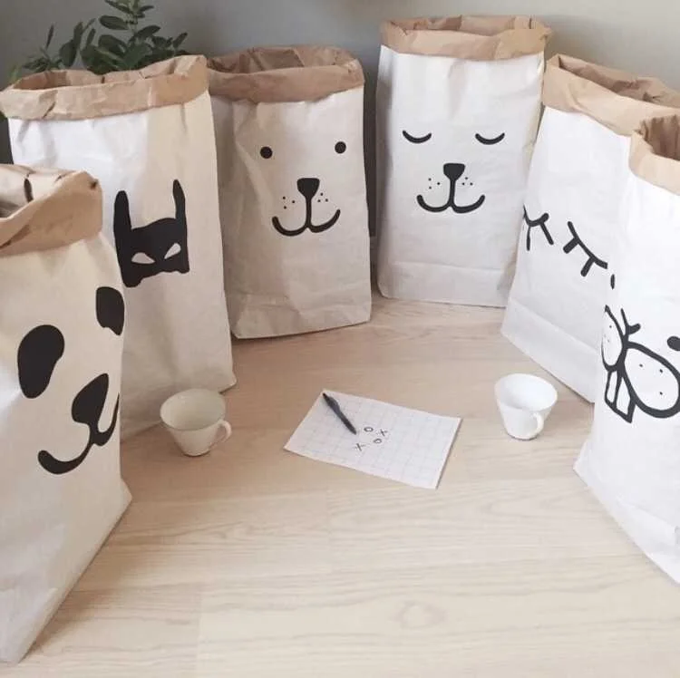 Heavy kraft paper bag children room organizer bag storage  for toy and baby clothings for shop decoration