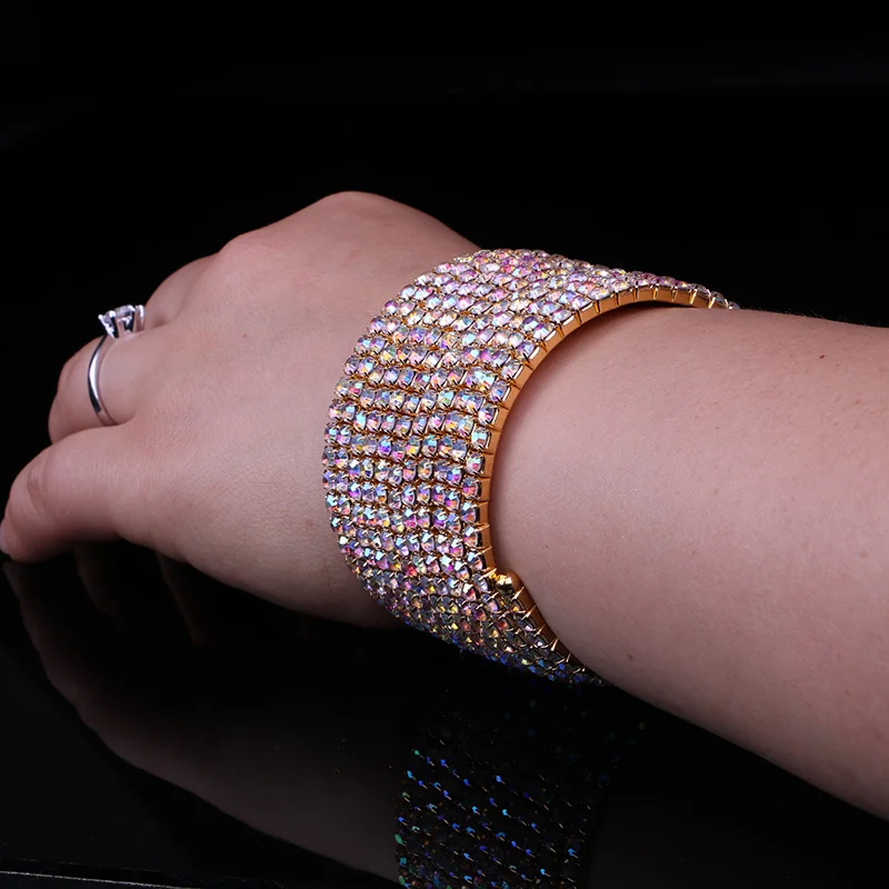 TDQUEEN 12 Rows AB Crystal Bangles Silver Plated and Gold Color Women Rhinestone Bangle Spiral Upper Arm Bracelets (1)