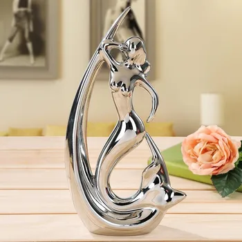 

1PCS Ceramic ornaments modern home living room crafts figures decoration living room decorations gold and silver beauty LU613507