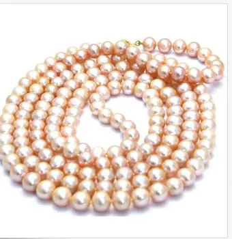 

elegant 9-10mm round south sea gold pink pearl necklac48"