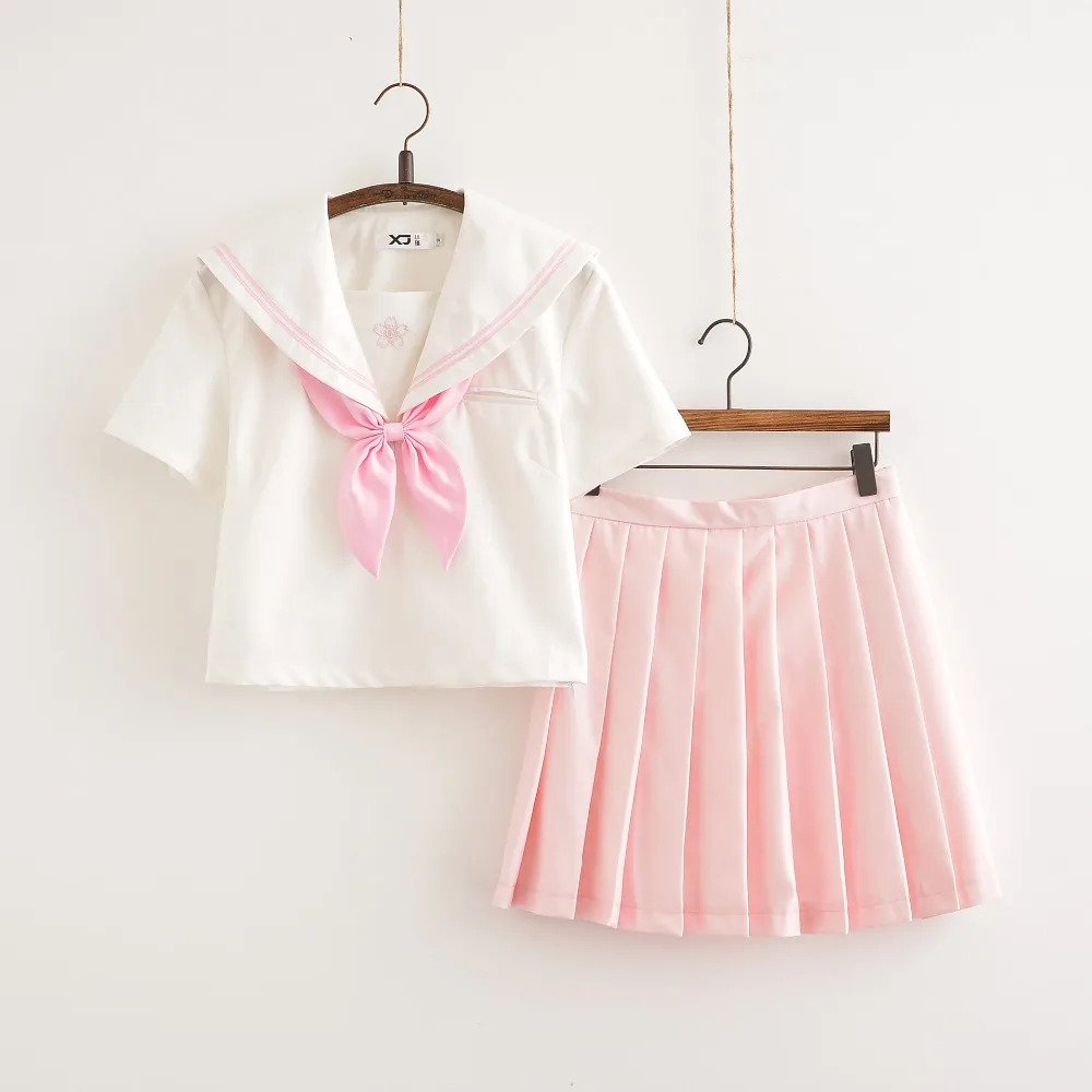 

Sakura School Dress Lolita Summer Pink skirt JK Japanese School Uniforms Top+Skirt+Tie Teen Girls Anime Cosplay Sailor Suits