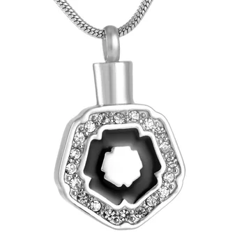 

IJD9147 316L stainless steel Black Enamel Flower urn charm cremation jewlery necklace for women keepsake ashes jewelry pendant