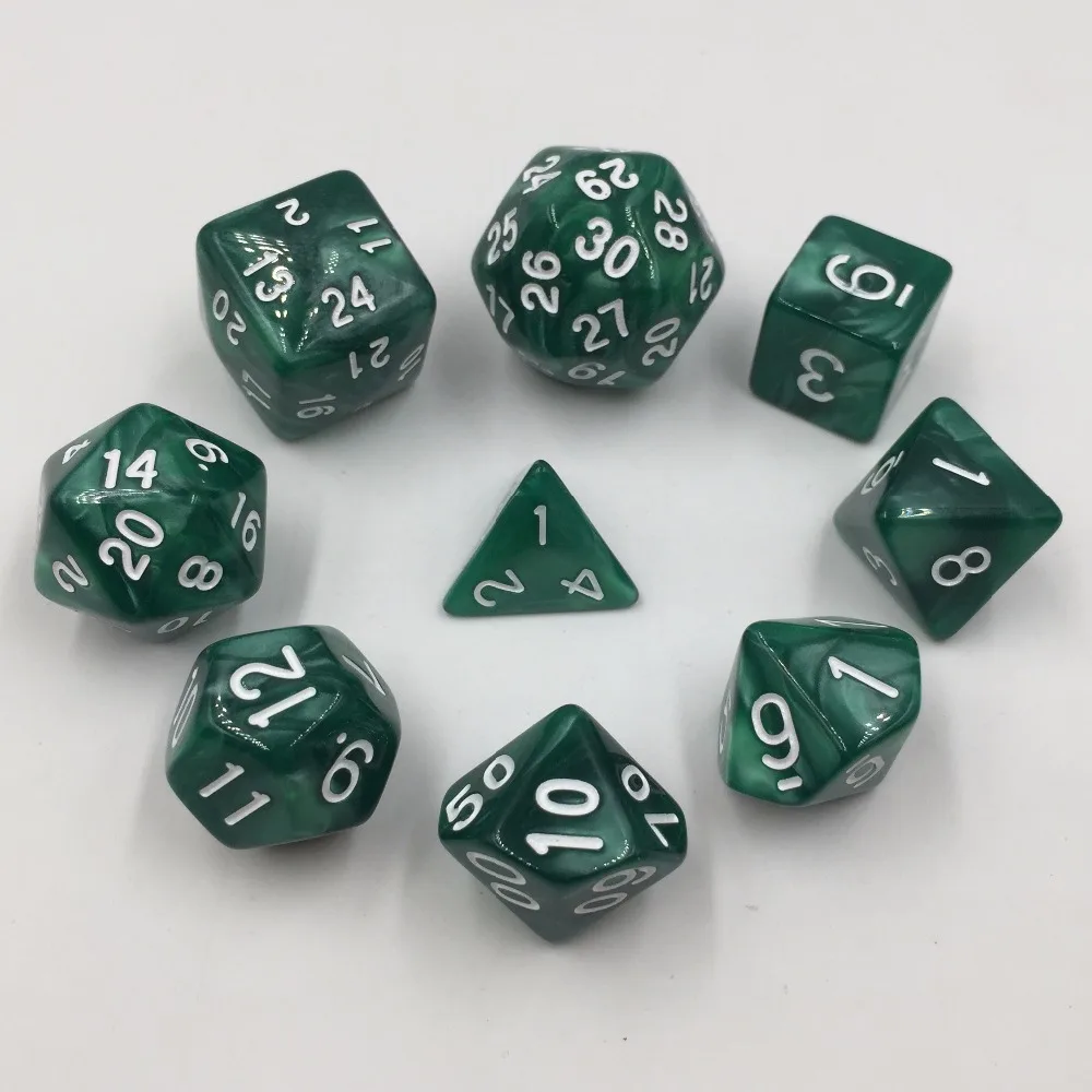 

(9 pcs/set) Rollooo Role Playing Game Polyhedral Dice Set D4 D6 D8 D10 D% D12 D20 D24 D30 Pearl Color