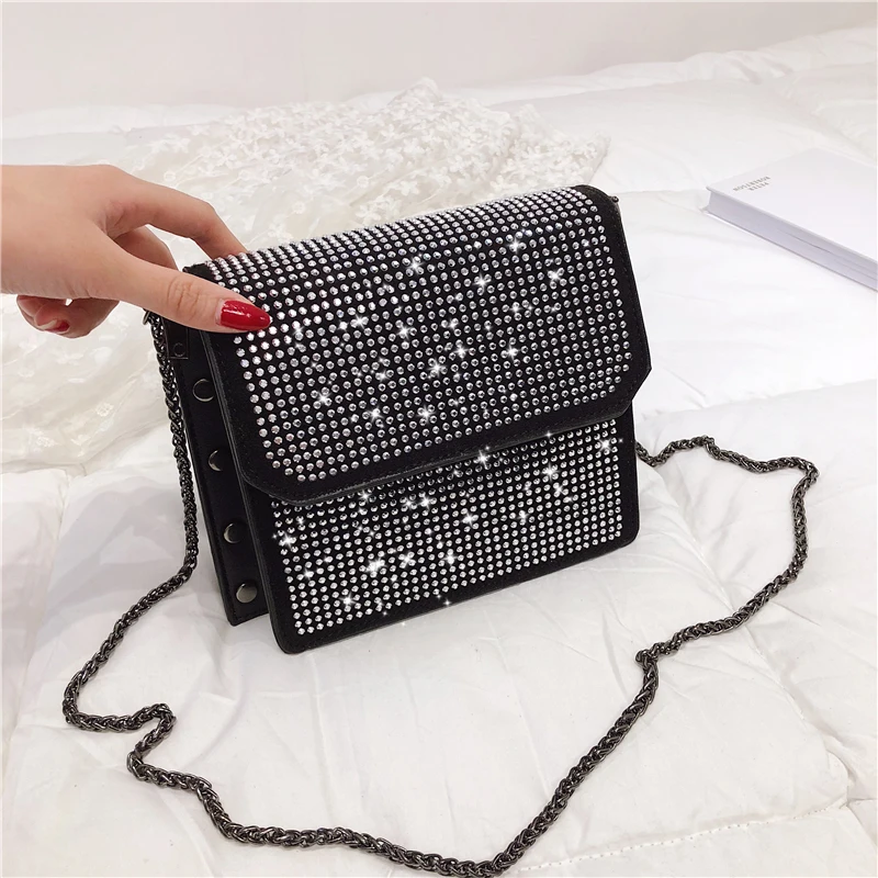 

Cross Body Bags Designer Shoulder Bag Flap Rivet Diamonds Fashion Solid Luxury Bags for Women 2019
