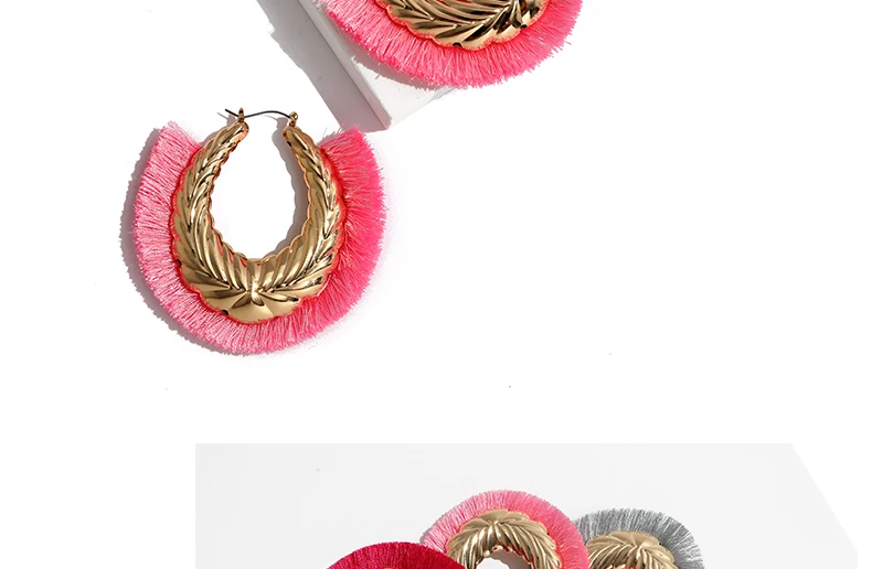Round Hoop Earrings Women Engagement Wedding Fashion Tassel Earrings Pink Bijoux Fringe Hanging Earings Fashion Jewelry     (4)