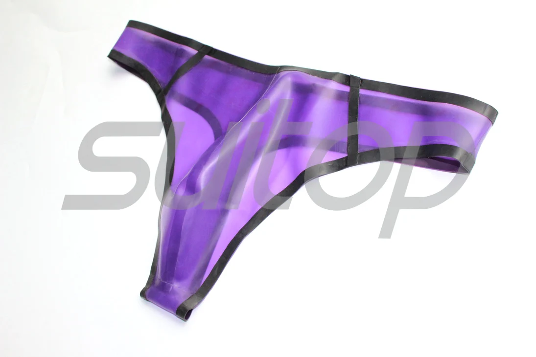 Men 's rubber latex briefs thong in trasparent brown and black