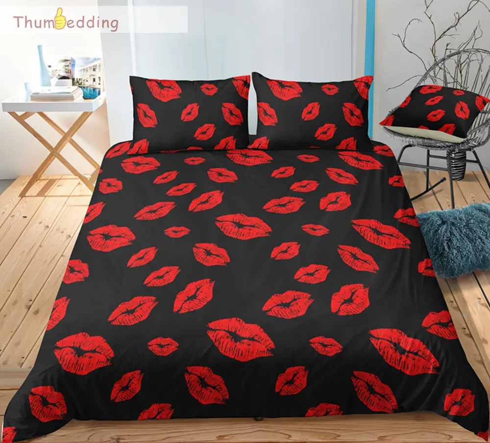 

Thumbedding Fashionable Unique Designed Red Bedding Sets Lip Print Twin Full Queen King Unique Designed 3D Duvet Cover Set