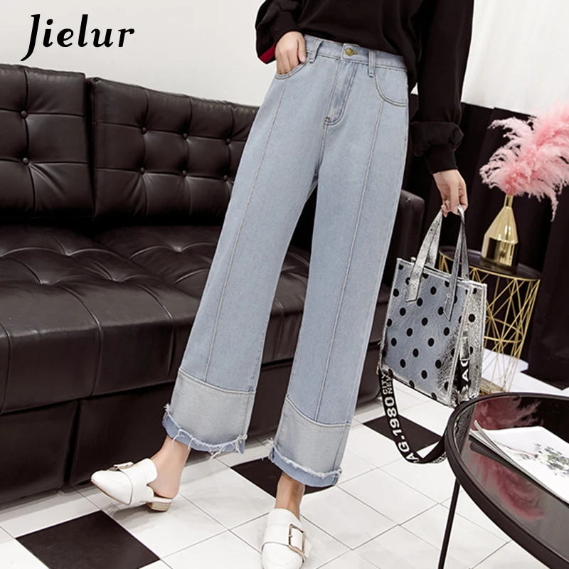 

Jielur 2019 Autumn New Fashion Spliced Denim Pants Female Plus Size S-5XL Jeans for Women Loose Casual High Street Lady's Jeans