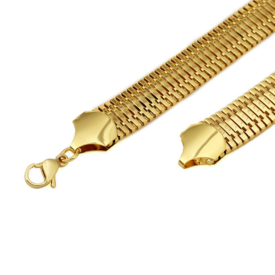 Trendy 75cm 15mm Hip Hop Mens Herringbone Necklaces IP Electroplated Chunky Boys NightClub Fishbone Jewelry