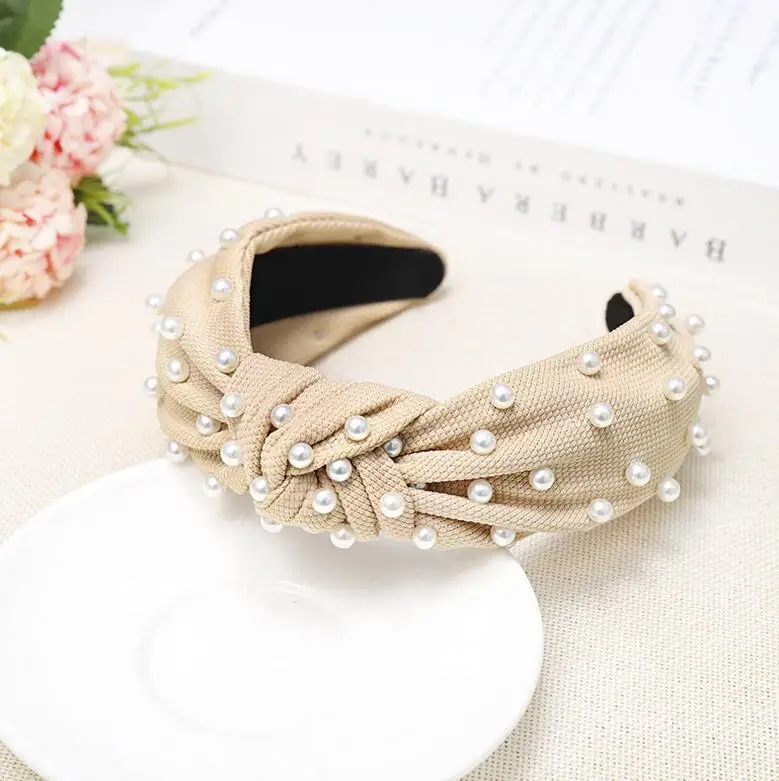 New Fashion Girls Headband Pearls Inlay Solid Hair Band Women High Quality Turban Autumn Headwear Hair Accessories Wholesale bride headband Hair Accessories