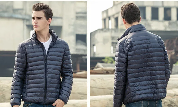 Mens Autumn Jackets Thin Slim Style Gentleman Duck Down Outwear Coats Plus Size 3XL 4XL 5XL Stand Collar Male Short Jackets - Color: Navy Blue