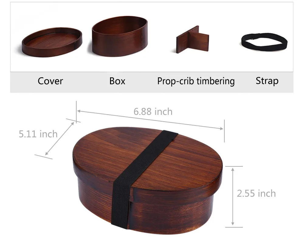 Деревянная коробочка для обедов по-японски бэнто Коробки дети Овальный Форма суши фрукты десертная коробка контейнер для продуктов миска