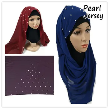 

D12 10pcs High quality pearl jersey scarf hijab wrap shawls women scarf scarves wrap headband long 180*80cm