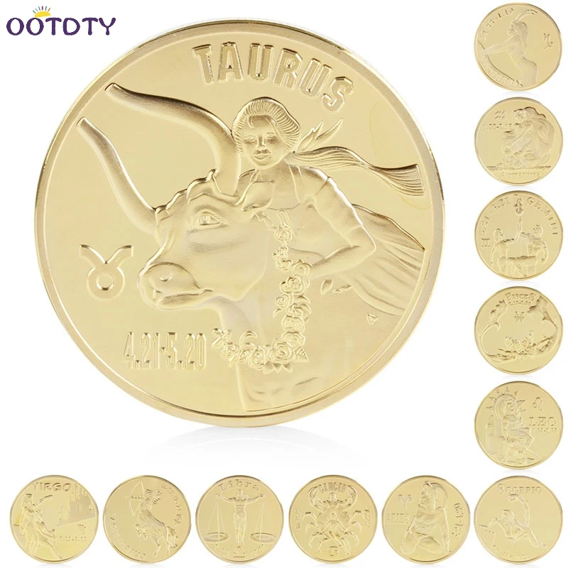 Монета позолоченная 12 созвездий Стрелец Весы рыбы памятные CoinItem физическая коллекция