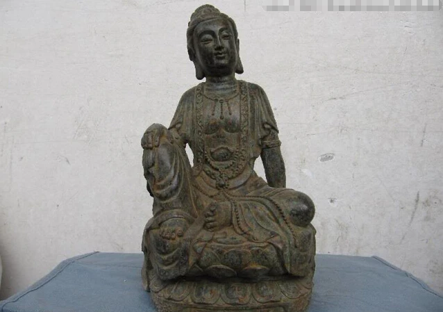 

S0478 Chinese cloister Old Bronze Sit freedom Bodhisattva Kwan-Yin Guan Yin Statue D0318