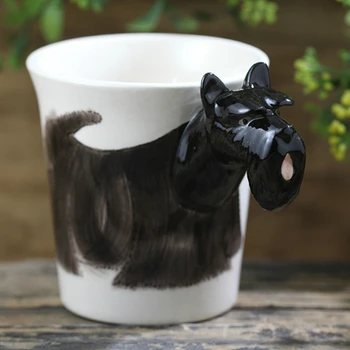 

300ml Black Scottish Terrier Ceramic Cup 3D Cartoon Animal Mug Funny Dog Coffee Cup Tazas De Ceramica Creativas
