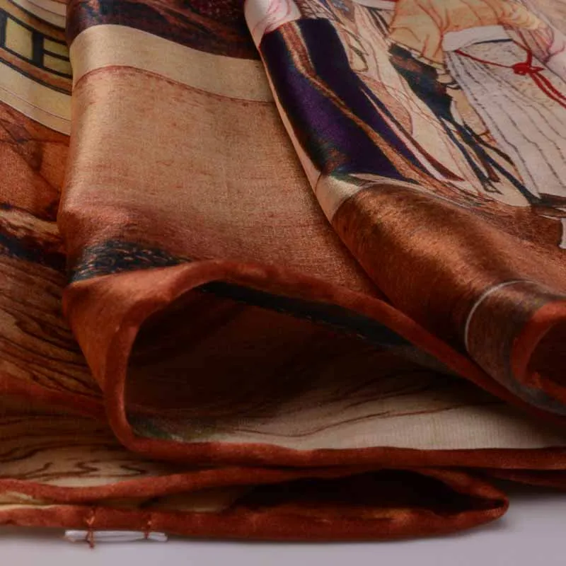 Осенне-зимний шарф из чистого шелка, шаль кофейного цвета, женские длинные шарфы с принтом, ручная рулонная Ткань, шелковый шарф, 178*55 см zwj02