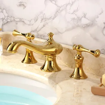 Cheap Gold/ Chrome Brass Bathroom Sink Faucet Unique Design Deck Mounted Golden Lavatory Faucet Cold And Hot Water Mixer Tap