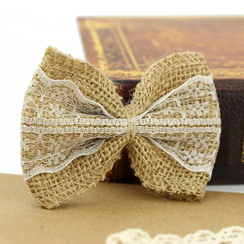 Crafts Lace Ribbon Bows Bowknot For Hristmas Tree Ornaments Natural Burlap Bow Ties For Bow-Knot Wedding Marriage Party