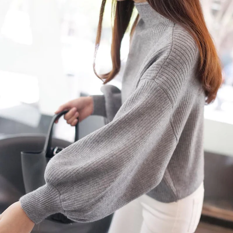 Women Sweaters Fashion Turtleneck Batwing Sleeve Wool Pullovers Loose Knitted Spring Sweater Female Jumper Pull Black White 2019