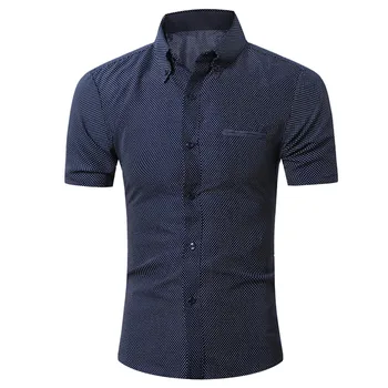 

Mens Casual Short Sleeve Shirt With Pocket Business Slim Shirt Dot Print Blouse Top men shirt Slim Fit Styles Clothes c0330