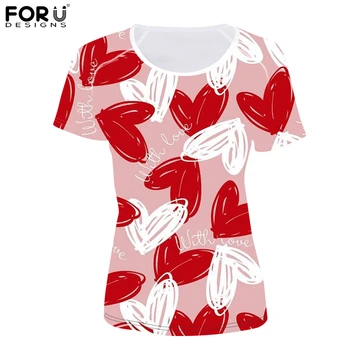 

FORUDESIGNS Love Heart Printing Girls Summer T-shirts Brand Design Student Casual Clothing Comfortable Tees for Women Wholesale
