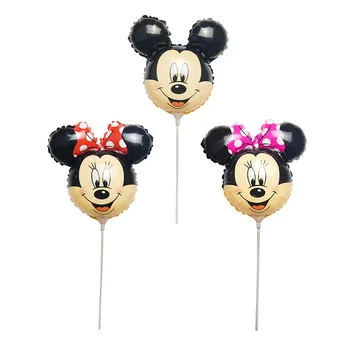 

KUAWANLE 20pcs/lot Mickey Minnie Head Holding Stick Balloon Party Supplies Cartoon Foil Air Balloons Birthday Decoration Globos