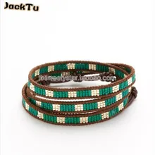 Лидер продаж вечерние зеленая смесь серебряное семя бусины Кожа обёрточная Бумага браслет