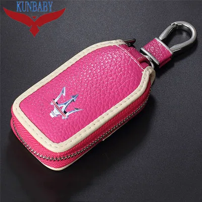 KUNBABY чехол для ключей от машины из натуральной коровьей кожи, чехол для ключей от машины, новая мода, автомобильные аксессуары для Maserati 01 - Название цвета: Pink white