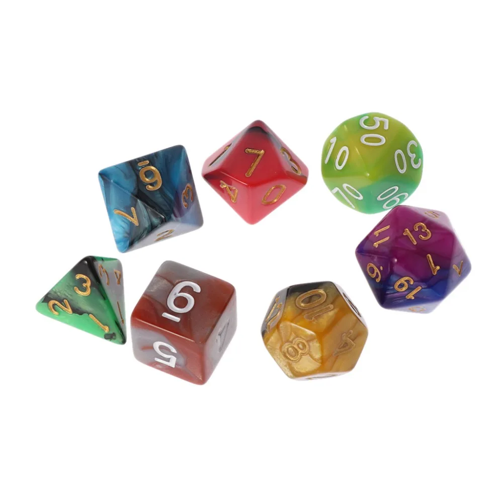 7pcs/Set Dices Beads TRPG Games D4 D20 Multi sided Colorfulin Dice from Sports & Entertainment