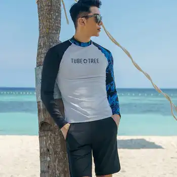2018 ใหม่ Rash Guards Men ผู้หญิง 2 ชิ้นเสื้อแขนยาวกางเกงขาสั้นคู่ชุดว่ายน้ำท่องชุดว่ายน้ำ Rashguard ชุดว่ายน้ำ