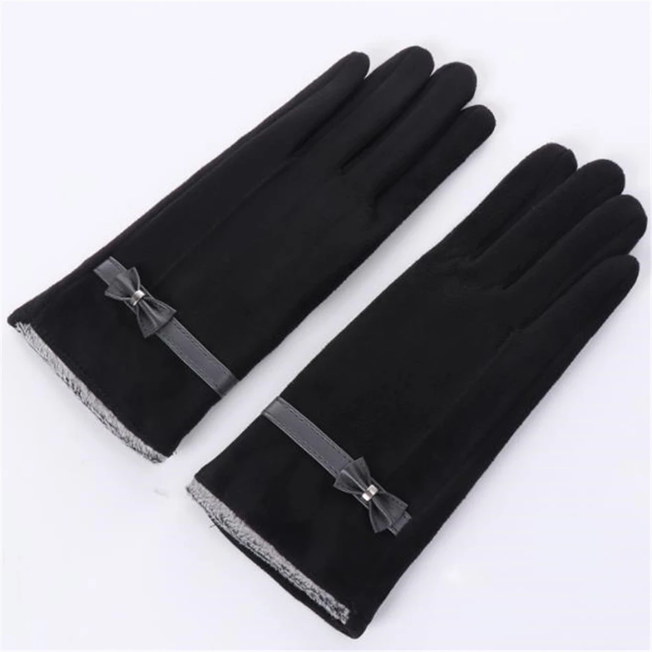 SHOWERSMILE серые женские перчатки с бантами женские перчатки для вождения замшевые теплые зимние элегантные бархатные женские перчатки с