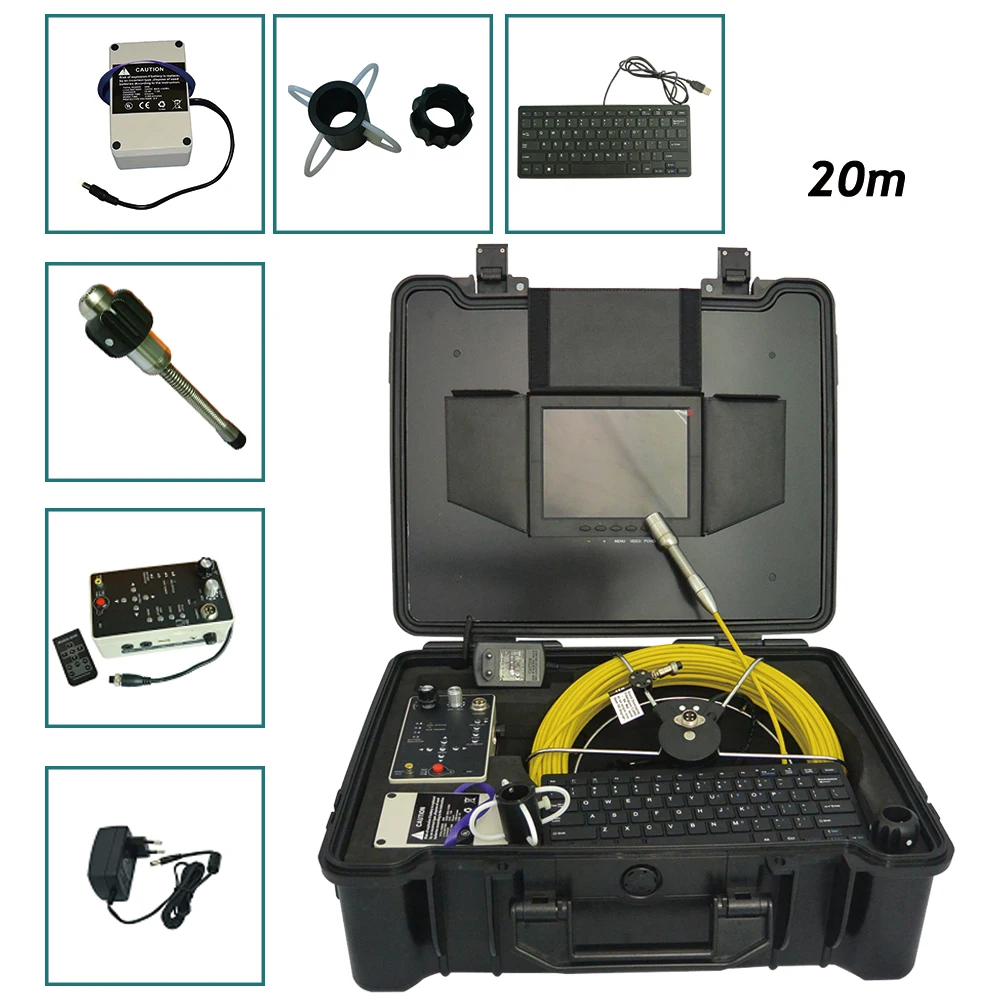 

underwater video sewer pipeline inspection camera Dia.29mm self-levelling camera with 20m fibreglass cable 8 inch monitor