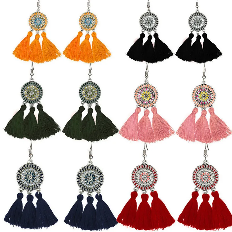 Ethnic earrings for women Cross long cloth tassel earring Dreamcatcher