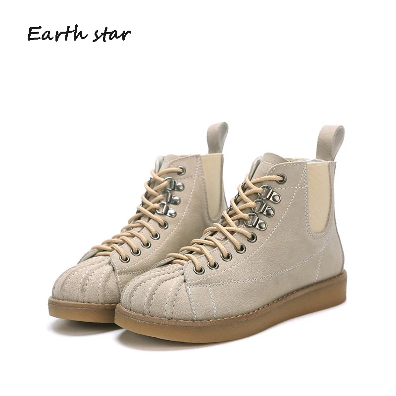 

EARTH STAR Casual Real Leather Shoes Women Brand Martin Boots Lady chaussure Autumn Female footware Girl Ankle Boots Cross-tied