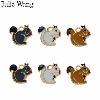 

Julie Wang 6PCS Alloy Enamel Squirrel Golden Base Animal Charms For Neckalce Pendant Earrings Findings Jewelry Making Accessory