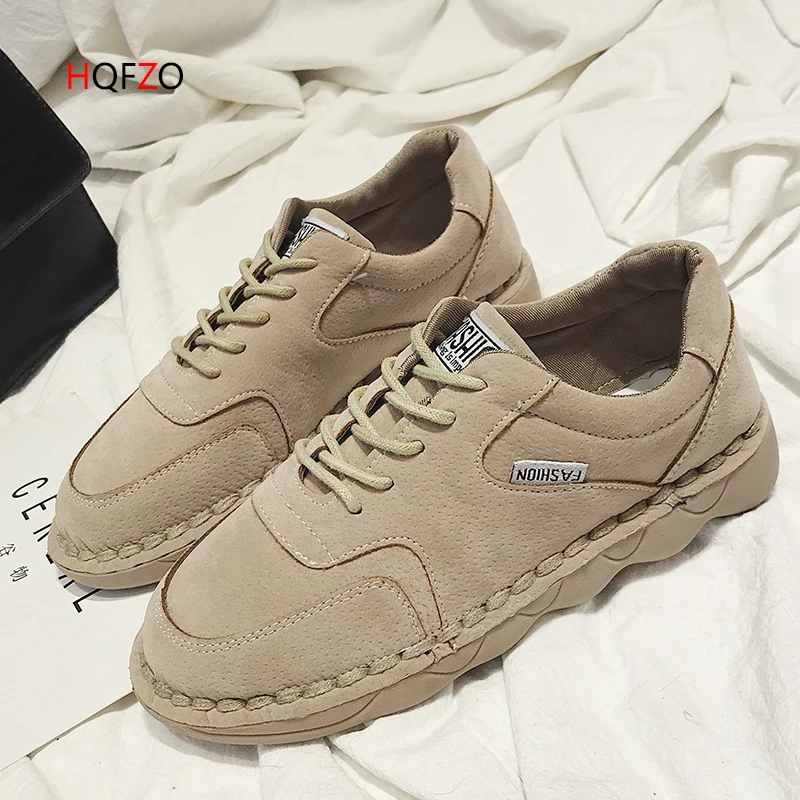 

HQFZO Retro Flats Leisure Shoes Women's Platform Sneakers Outdoor Women Shoes Breathable Lace up Loafers Brown /black/Khaki