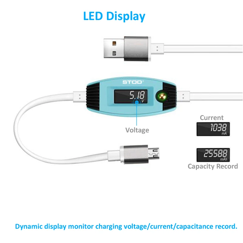 STOD Micro USB кабель тестер светодиодный дисплей текущее время поддержка быстрая зарядка для samsung huawei zte Xiaomi power Bank зарядное устройство метр